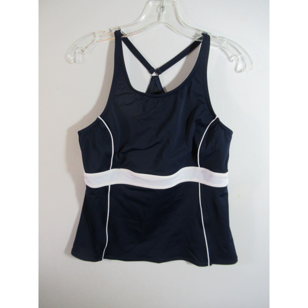Lands End Tank Swim Top Women Size 12 Navy Blue Wireless Tankini Swimsuit - Picture 1 of 5